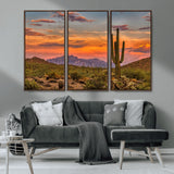 25332783-MGV-CV-36X24-Saguaro Cactus Wall Art Canvas Print, Framed Arizona Sunset Art Picture Print, Sonoran Desert Perfect Southwestern Boho Decor
