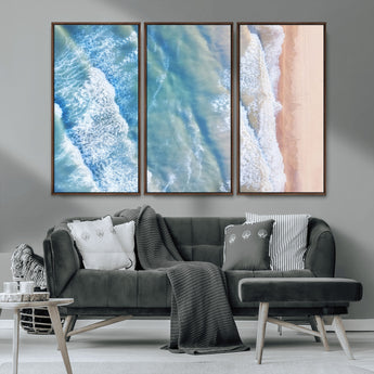 17641845-MGV-CV-36X24-Aerial Ocean Wall Art Canvas Print, Framed Blue Waves Art Picture Print, Sandy Shoreline Perfect Modern Coastal Decor Artwork