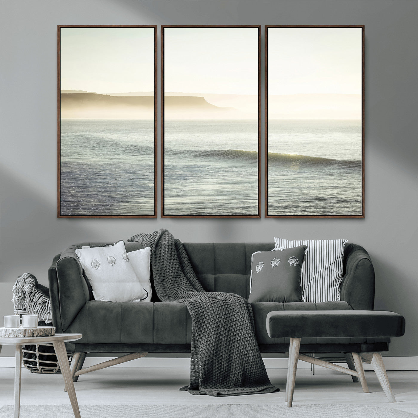 39310633-MGV-CV-36X24-Coastal Cliffs Wall Art Canvas Print, Framed Misty Ocean Art Picture Print, Morning Light Perfect Minimalistic Coastal Decor