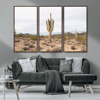 96147924-MGV-CV-36X24-Saguaro Cactus Wall Art Canvas Print, Framed Desert Cactus Art Picture Print, Earthy Desert Perfect Southwestern Boho Decor
