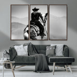 83102464-MGV-CV-36X24-Western Cowboy Wall Art Canvas Print, Framed Monochrome Horse Art Picture Print, Western Equestrian Perfect Rustic Western Decor