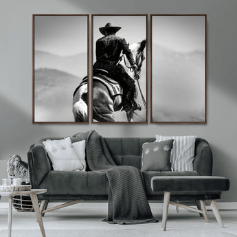 83102464-MGV-CV-36X24-Western Cowboy Wall Art Canvas Print, Framed Monochrome Horse Art Picture Print, Western Equestrian Perfect Rustic Western Decor