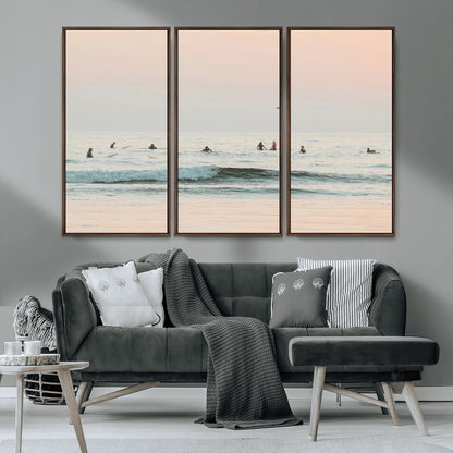 98888919-MGV-CV-36X24-Pastel Ocean Wall Art Canvas Print, Framed Soft Sunset Swimming Art Picture Print, Calm Sea Horizon Perfect Soft Coastal