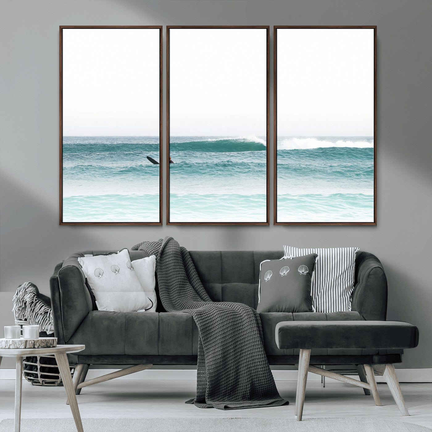 56345117-MGV-CV-36X24-Minimalist Surfing Wall Art Canvas Print, Framed Ocean Waves Art Picture Print, Soft Ocean Perfect Minimalist Coastal Decor