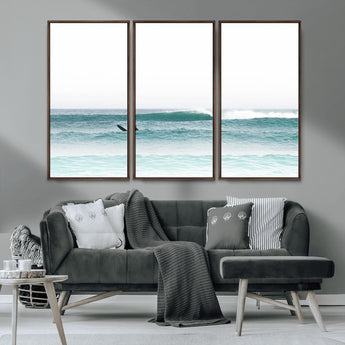 56345117-MGV-CV-36X24-Minimalist Surfing Wall Art Canvas Print, Framed Ocean Waves Art Picture Print, Soft Ocean Perfect Minimalist Coastal Decor