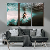 85923512-MGV-CV-36X24-Aquatic Motion Wall Art Canvas Print, Framed Underwater Swimming Art Picture Print, Female Surfer Diving Perfect Coastal Boho