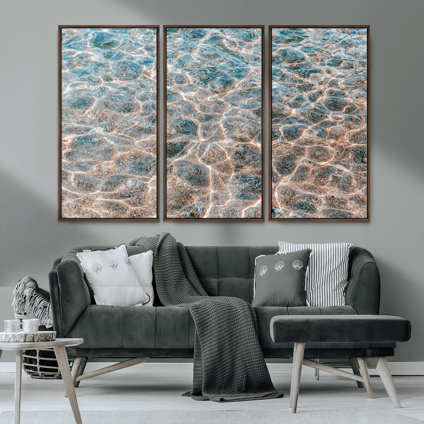 26580287-MGV-CV-36X24-Clear Water Wall Art Canvas Print, Framed Sunlit Ripples Art Picture Print, Ocean Texture Perfect Modern Coastal Decor Artwork