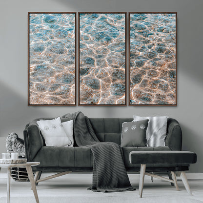 26580287-MGV-CV-36X24-Clear Water Wall Art Canvas Print, Framed Sunlit Ripples Art Picture Print, Ocean Texture Perfect Modern Coastal Decor Artwork