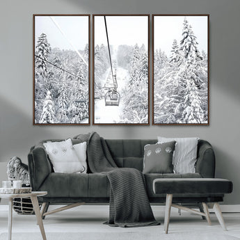44705668-MGV-CV-36X24-Winter Forest Wall Art Canvas Print, Framed Snowy Forest Art Picture Print, Ski Lift Perfect Scandinavian Decor Artwork