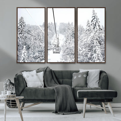 44705668-MGV-CV-36X24-Winter Forest Wall Art Canvas Print, Framed Snowy Forest Art Picture Print, Ski Lift Perfect Scandinavian Decor Artwork