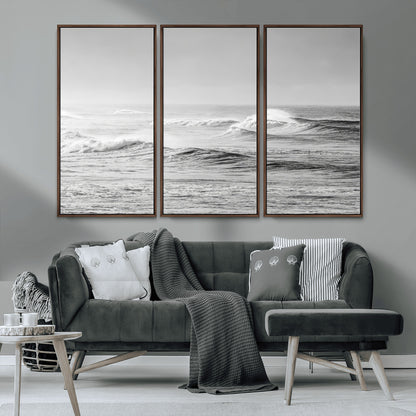 98634812-MGV-CV-36X24-Black and White Ocean Waves Wall Art – Minimalist Sea Canvas Print, Coastal Photography Decor for Living Room, Bedroom or Office