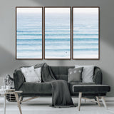 77145995-MGV-CV-36X24-Ocean Simplicity Wall Art Canvas Print, Framed Surfer on Water Art Picture Print, Light Blue Perfect Coastal Minimalist Decor