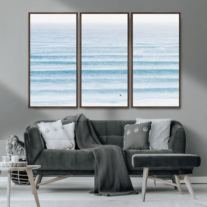 77145995-MGV-CV-36X24-Ocean Simplicity Wall Art Canvas Print, Framed Surfer on Water Art Picture Print, Light Blue Perfect Coastal Minimalist Decor