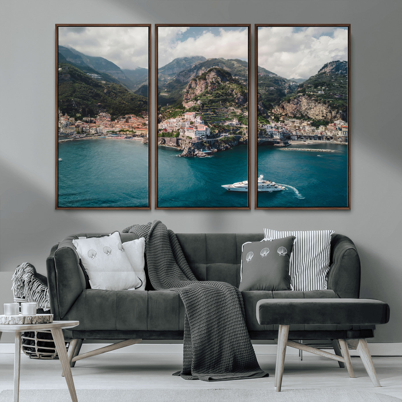 20321590-MGV-CV-36X24-Amalfi Coast Wall Art Canvas Print, Framed Italy Travel Art Picture Print, Mediterranean Landscape Perfect Mediterranean Coastal