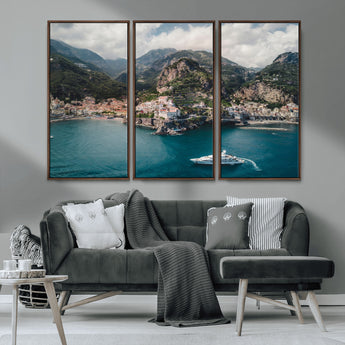 20321590-MGV-CV-36X24-Amalfi Coast Wall Art Canvas Print, Framed Italy Travel Art Picture Print, Mediterranean Landscape Perfect Mediterranean Coastal