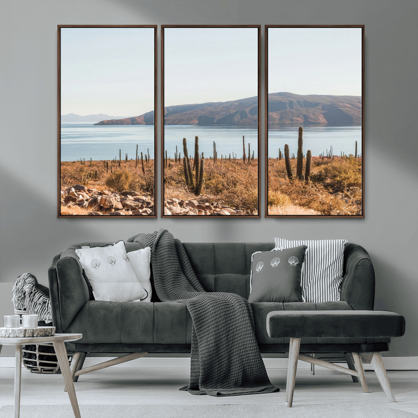 45193515-MGV-CV-36X24-Desert Cactus Wall Art Canvas Print, Framed Baja Coastline Art Picture Print, Coastal Desert Perfect Southwestern Minimalist Decor