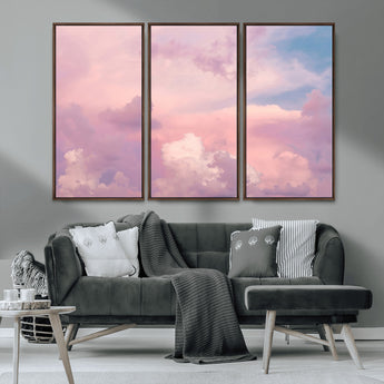 22874890-MGV-CV-36X24-Pastel Sky Wall Art Canvas Print, Framed Dreamy Cloudscape Art Picture Print, Sunset Glow Perfect Minimalist Serenity Decor