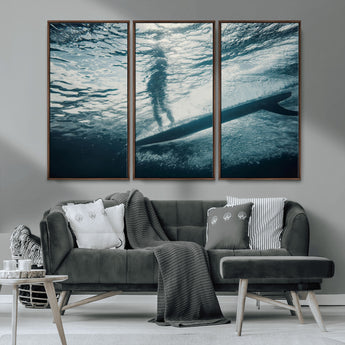 71192524-MGV-CV-36X24-Submerged Surf Wall Art Canvas Print, Framed Underwater Perspective Art Picture Print, Ocean Surf Perfect Coastal Adventure Decor