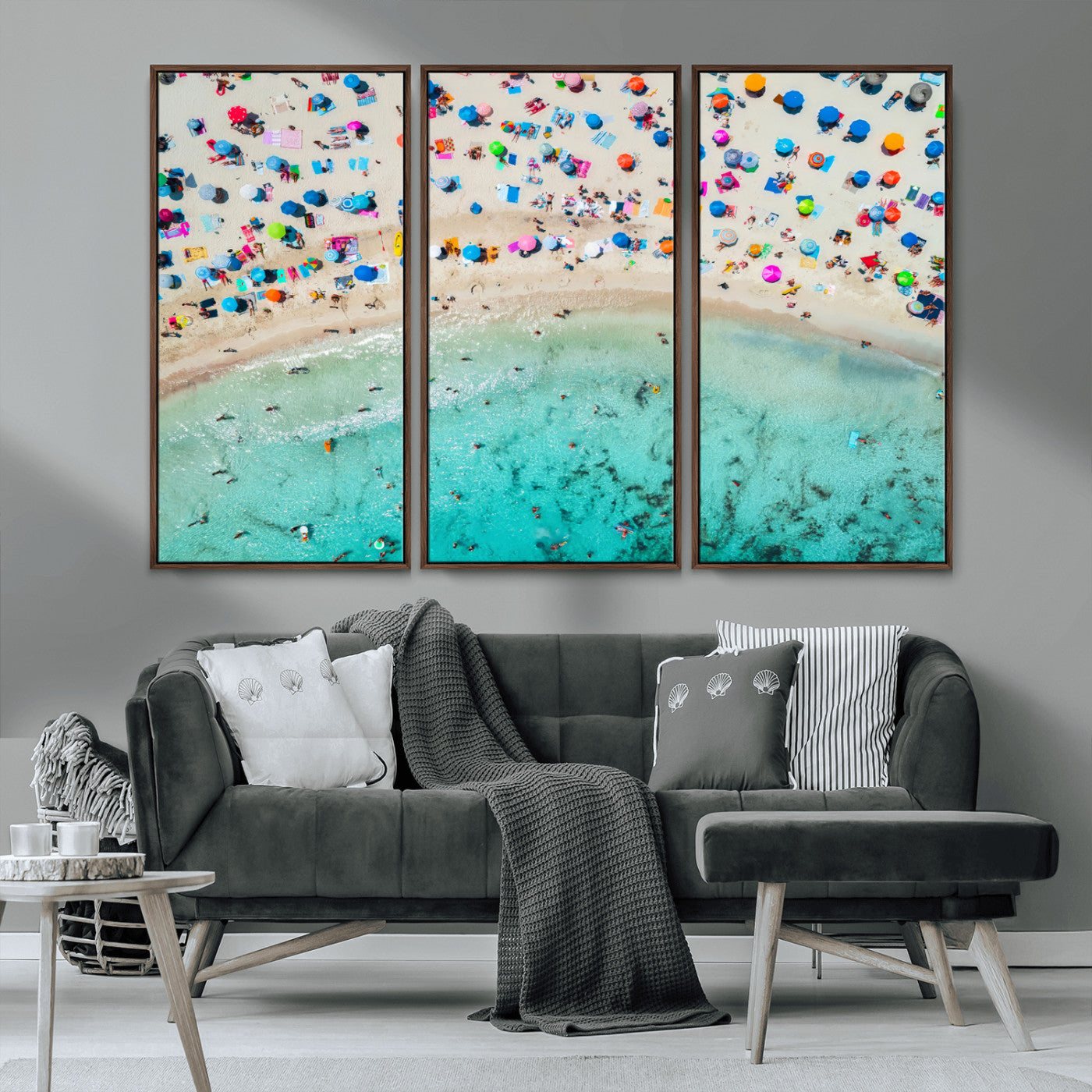 76172085-MGV-CV-36X24-Tropical Shoreline Wall Art Canvas Print, Framed Beach Relaxing Art Picture Print, Aerial Summer Perfect Coastal Vibrant Decor