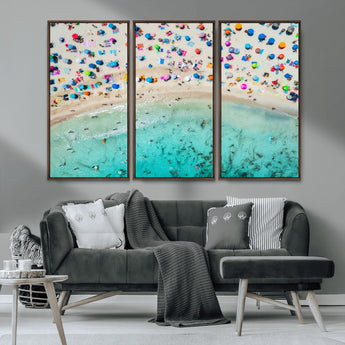 76172085-MGV-CV-36X24-Tropical Shoreline Wall Art Canvas Print, Framed Beach Relaxing Art Picture Print, Aerial Summer Perfect Coastal Vibrant Decor