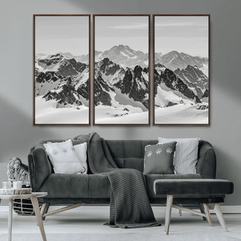 32399691-MGV-CV-36X24-Snowy Mountain Wall Art Canvas Print, Framed Mountain Peaks Art Picture Print, Alpine Mountains Perfect Minimalist Alpine Decor
