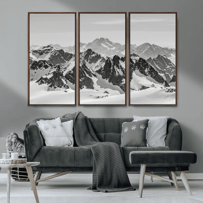 32399691-MGV-CV-36X24-Snowy Mountain Wall Art Canvas Print, Framed Mountain Peaks Art Picture Print, Alpine Mountains Perfect Minimalist Alpine Decor