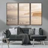 57669769-MGV-CV-36X24-Misty Coastal Wall Art Canvas Print, Framed Golden Sunset Art Picture Print, Serene Shoreline Perfect Tranquil Coastal Decor