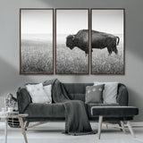 28435251-MGV-CV-36X24-Bison In Prairie Wall Art Canvas Print, Framed Rustic Wildlife Art Picture Print, Wild Buffalo Perfect Rustic Western Decor