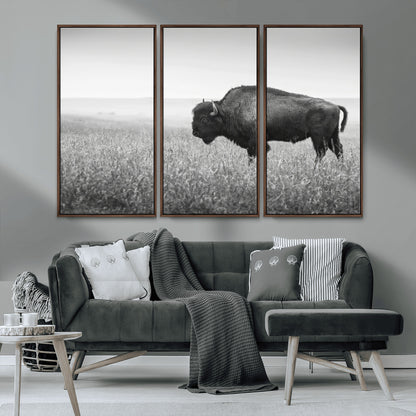 28435251-MGV-CV-36X24-Bison In Prairie Wall Art Canvas Print, Framed Rustic Wildlife Art Picture Print, Wild Buffalo Perfect Rustic Western Decor