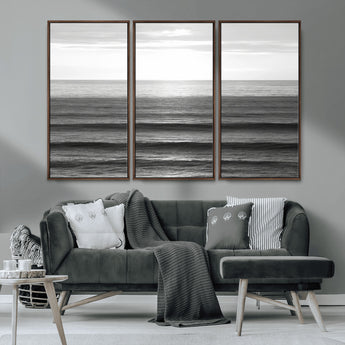 47305203-MGV-CV-36X24-Monochrome Ocean Wall Art Canvas Print, Framed Moody Ocean Art Picture Print, Calm Ocean Perfect Minimalist Coastal Decor Artwork
