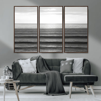 47305203-MGV-CV-36X24-Monochrome Ocean Wall Art Canvas Print, Framed Moody Ocean Art Picture Print, Calm Ocean Perfect Minimalist Coastal Decor Artwork