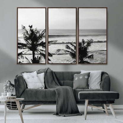 17508038-MGV-CV-36X24-Tropical Coastline Wall Art Canvas Print, Framed Palm Trees Art Picture Print, Ocean Waves Perfect Minimalist Coastal Decor
