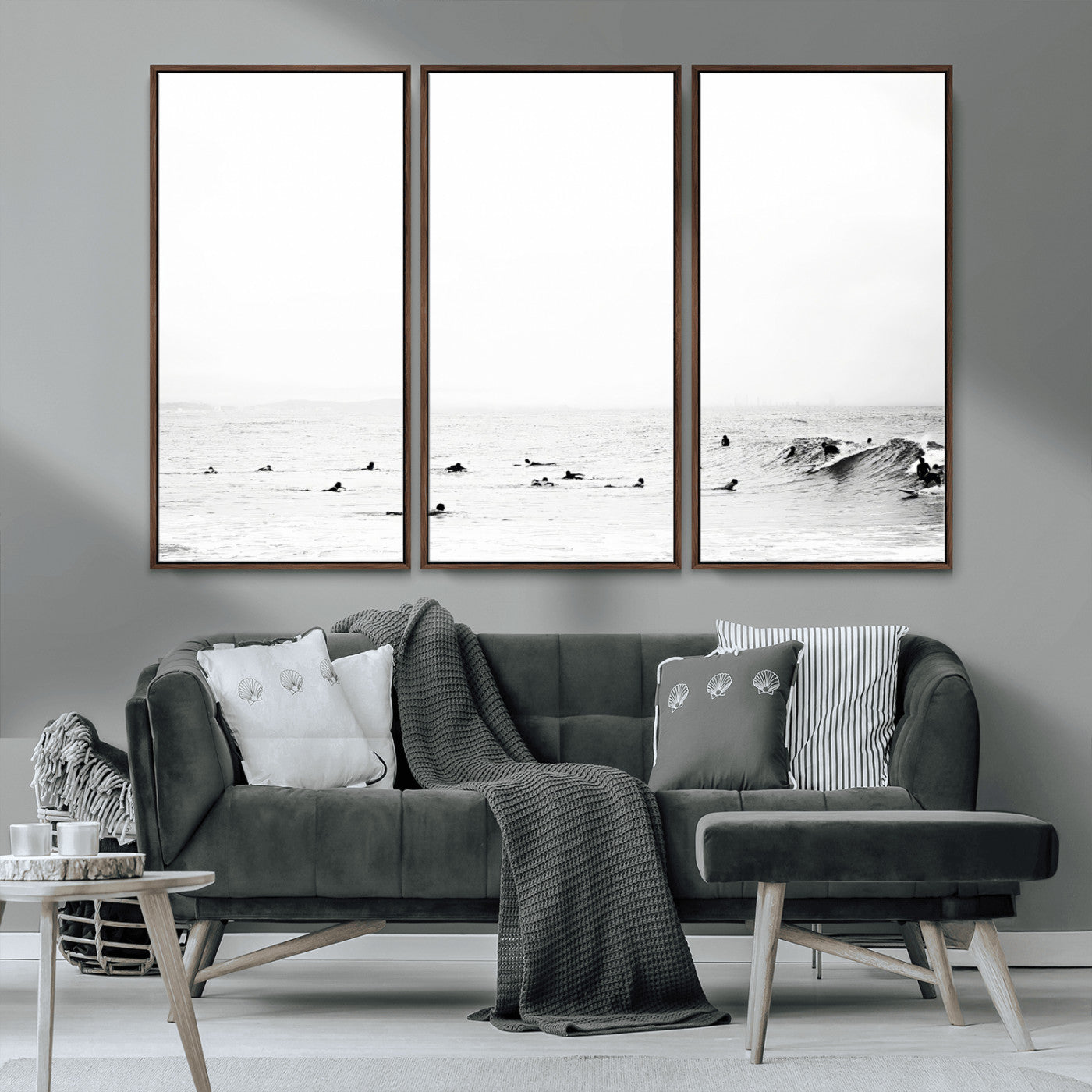 38441169-MGV-CV-36X24-Monochrome Swimming Wall Art Canvas Print, Framed Ocean Horizon Art Picture Print, Moody Coastal Perfect Minimalist Coastal Decor