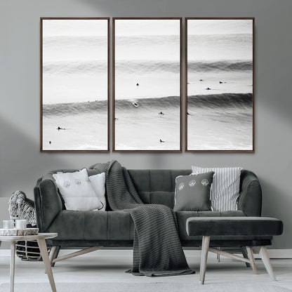 54291445-MGV-CV-36X24-Black White Ocean Wall Art Canvas Print, Framed Coastal Sport Art Picture Print, Ocean Culture Perfect Minimalist Coastal Decor