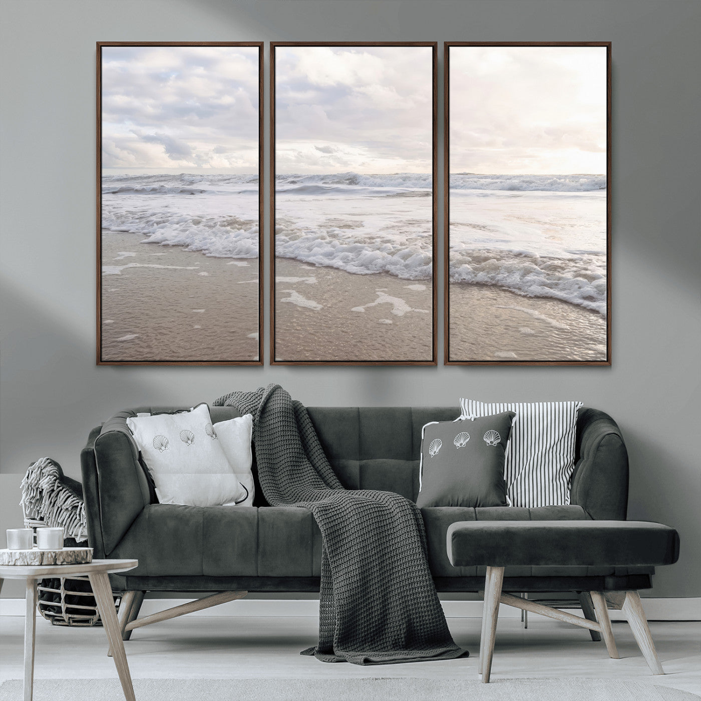 70596264-MGV-CV-36X24-Ocean Waves Wall Art Canvas Print, Framed Coastal Shoreline Art Picture Print, Sea Foam Perfect Coastal Minimalist Decor Artwork
