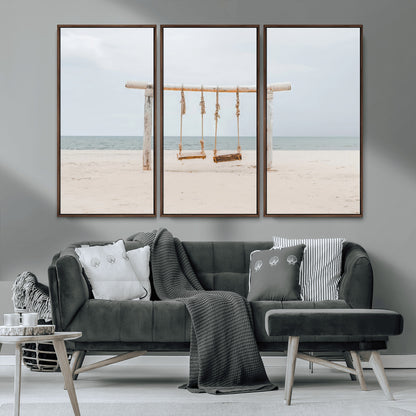68327283-MGV-CV-36X24-Beach Swing Wall Art Canvas Print, Framed Quiet Beach Art Picture Print, Calm Shoreline Perfect Bohemian Coastal Decor Artwork