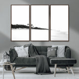 29611516-MGV-CV-36X24-Black White Beach Wall Art Canvas Print, Framed Palm Trees Art Picture Print, Monochrome Tropical Perfect Minimalist Coastal Decor