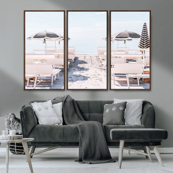 67623952-MGV-FC-48X32-3P_Walnut-Minimalist Beach Wall Art Canvas Print, Framed Pastel Sand Art Picture Print, Beach Aesthetic Perfect Coastal Minimalist Decor