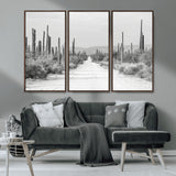 35537313-MGV-CV-36X24-Monochrome Desert Wall Art Canvas Print, Framed Cactus Path Art Picture Print, Southwestern Landscape Perfect Southwestern