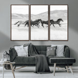 69934913-MGV-CV-36X24-Wild Horses Running Wall Art Canvas Print, Framed Black White Mustangs Art Picture Print, Rustic Western Perfect Rustic Western
