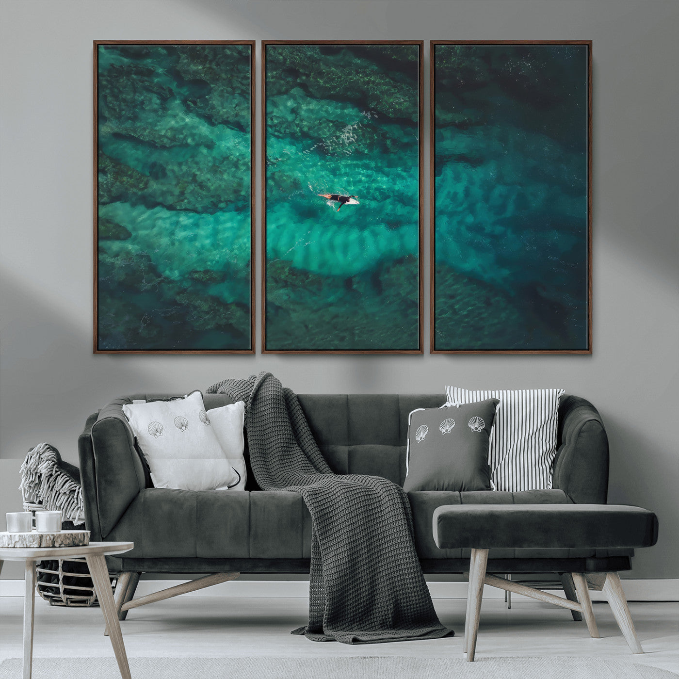 93287752-MGV-CV-36X24-Ocean Surf Wall Art Canvas Print, Framed Blue Waters Art Picture Print, Vibrant Seascape Perfect Coastal Adventure Decor Artwork