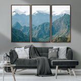 79393816-MGV-CV-36X24-Misty Mountain Wall Art Canvas Print, Framed Cloudy Andean Art Picture Print, Rugged Mountain Perfect Rustic Nature Decor Artwork