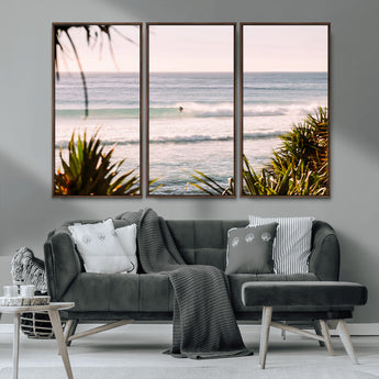 23287092-MGV-CV-36X24-Ocean Surfer Wall Art Canvas Print, Framed Coastal Surf Art Picture Print, Tropical Beach Perfect Tropical Coastal Decor Artwork