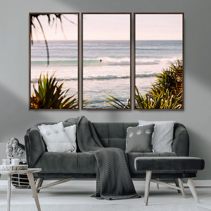 23287092-MGV-CV-36X24-Ocean Surfer Wall Art Canvas Print, Framed Coastal Surf Art Picture Print, Tropical Beach Perfect Tropical Coastal Decor Artwork