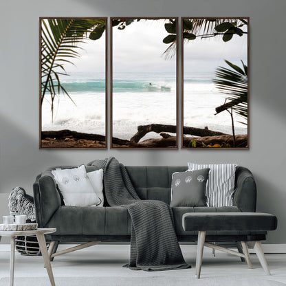50382104-MGV-CV-36X24-Tropical Surf Wall Art Canvas Print, Framed Palm Tree View Art Picture Print, Beach House Art Perfect Boho Coastal Decor Artwork