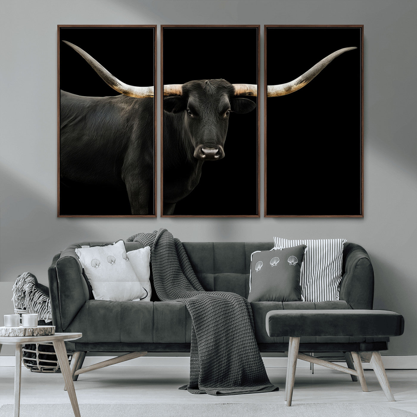 99448328-MGV-CV-36X24-Longhorn Cattle Wall Art Canvas Print, Framed Texas Ranch Art Picture Print, Western Cow Perfect Farmhouse Decor Artwork