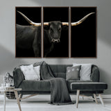 99448328-MGV-CV-36X24-Longhorn Cattle Wall Art Canvas Print, Framed Texas Ranch Art Picture Print, Western Cow Perfect Farmhouse Decor Artwork