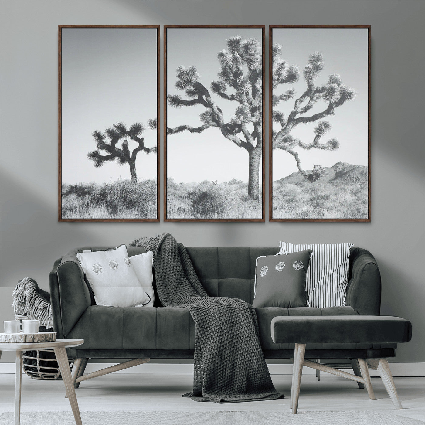 29996209-MGV-CV-36X24-Joshua Tree Art Wall Art Canvas Print, Framed Black White Landscape Art Picture Print, Desert Tree Decor Perfect Southwestern Boho