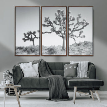 29996209-MGV-CV-36X24-Joshua Tree Art Wall Art Canvas Print, Framed Black White Landscape Art Picture Print, Desert Tree Decor Perfect Southwestern Boho