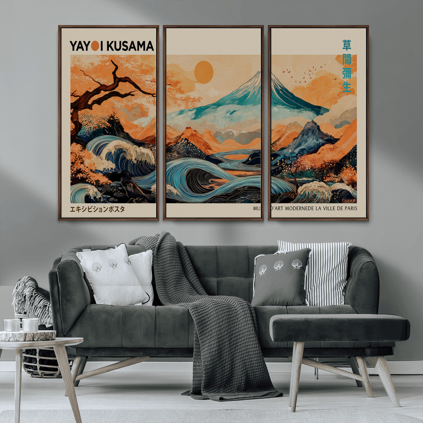 22373530-MGV-CV-36X24-Japanese Mt Fuji Wave Art Print – Ukiyo e Inspired Sun & Cherry Blossom Poster, Traditional Asian Landscape Painting, Modern